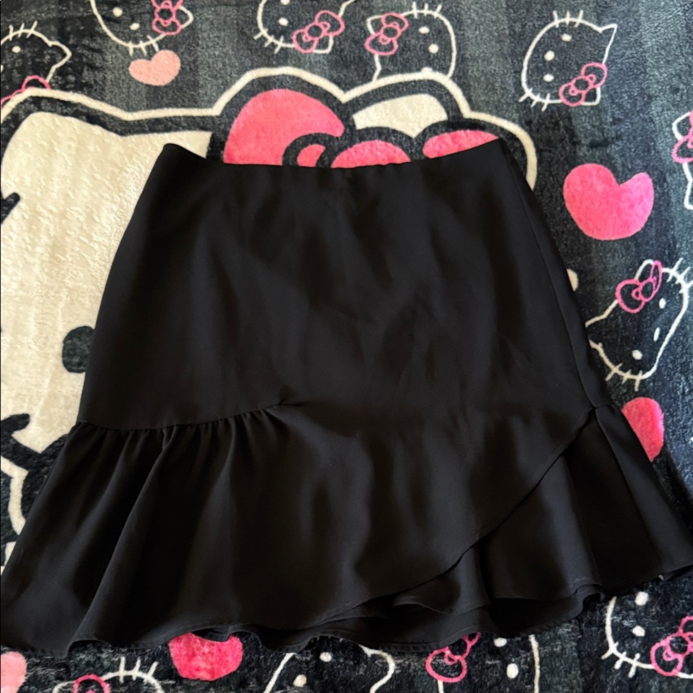 CeCe Black Asymmetrical Ruffle Hem Skirt